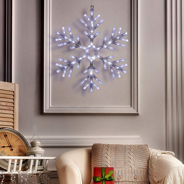 Image 2 Milk White LED Hanging Snowflake Christmas Decor with Remote more views