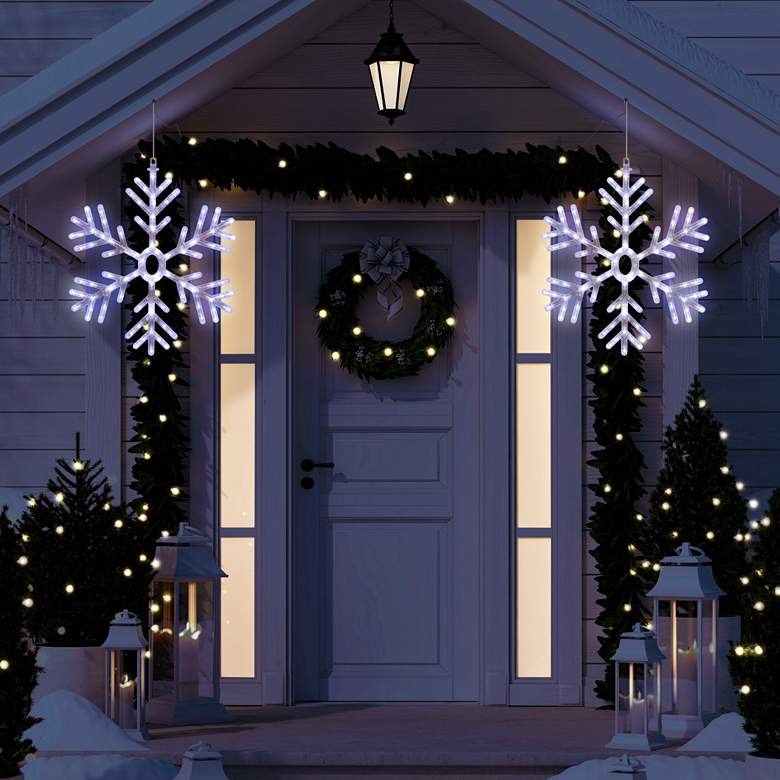 Image 3 Milk White LED Hanging Snowflake Christmas Decor with Remote more views