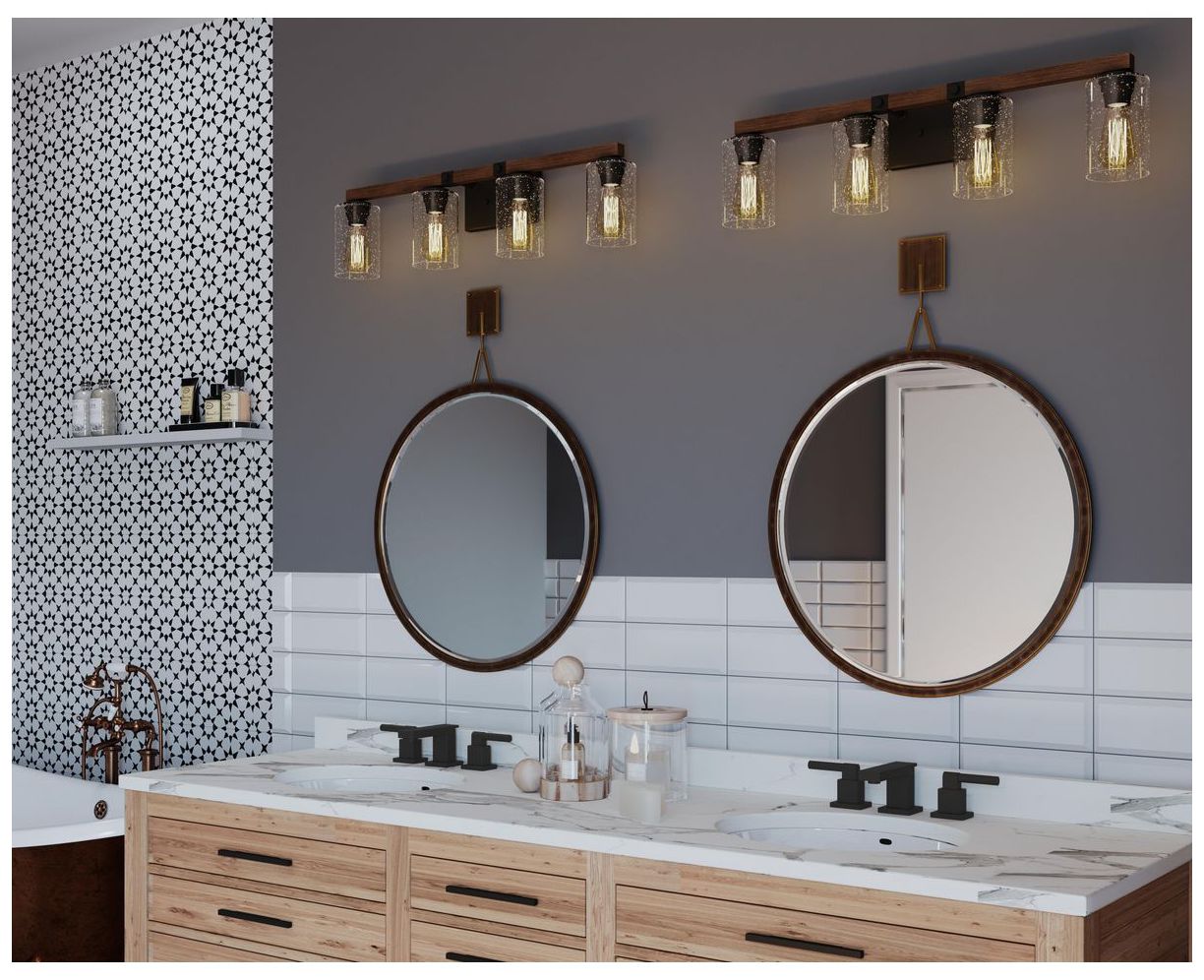 Image 2 Mill Collection Four-Light Clear Seeded Glass Farmhouse Bath Vanity Light more views