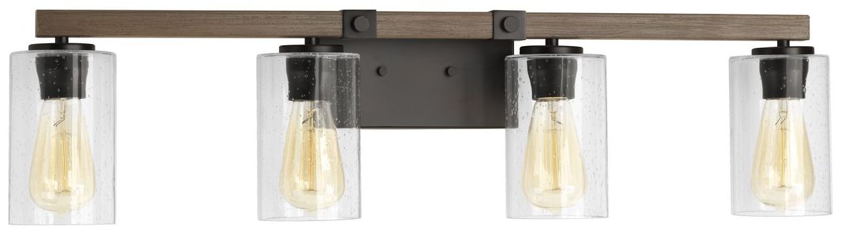 Image 3 Mill Collection Four-Light Clear Seeded Glass Farmhouse Bath Vanity Light more views