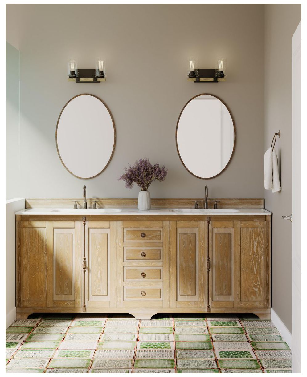 Image 2 Mill Collection Two-Light Clear Seeded Glass Farmhouse Bath Vanity Light more views