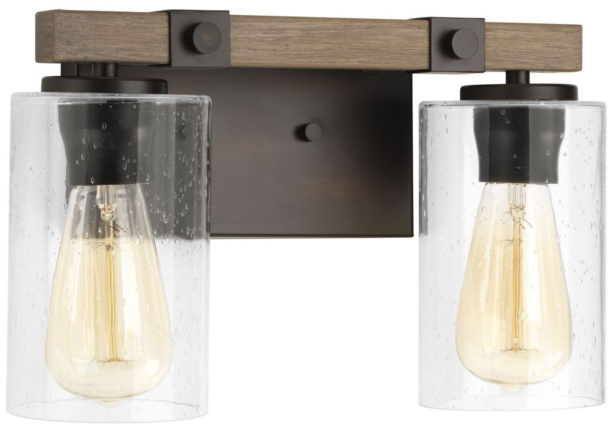 Image 3 Mill Collection Two-Light Clear Seeded Glass Farmhouse Bath Vanity Light more views
