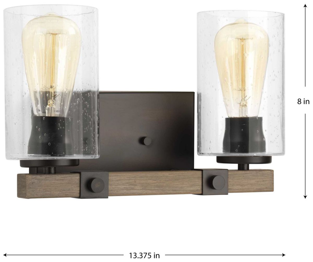 Image 4 Mill Collection Two-Light Clear Seeded Glass Farmhouse Bath Vanity Light more views