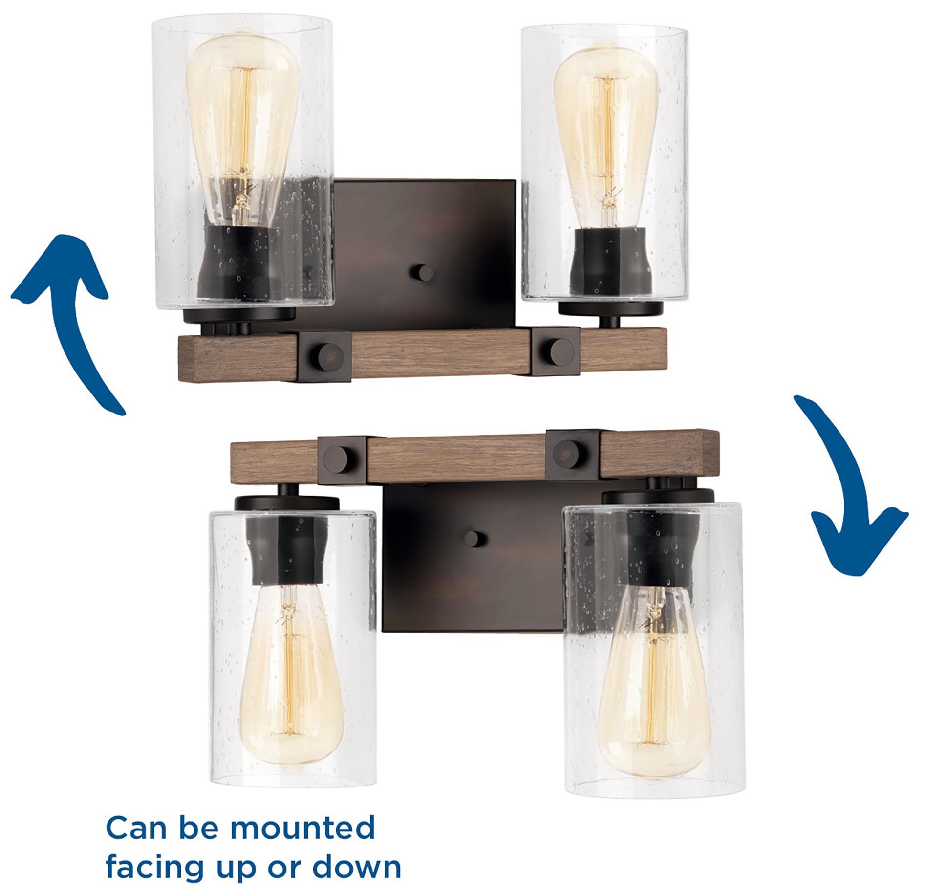 Mill Collection Two-Light Clear Seeded Glass Farmhouse Bath Vanity Light