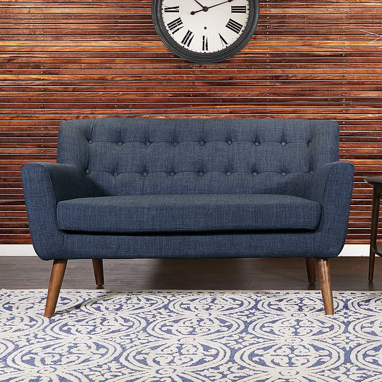 Image 1 Mill Lane Navy Button-Tufted Loveseat