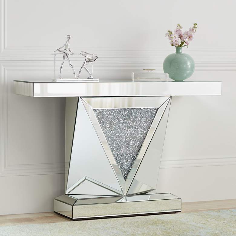 Image 2 Milla 47 1/2 inch Wide Geometric-Cut Mirrored Console Table