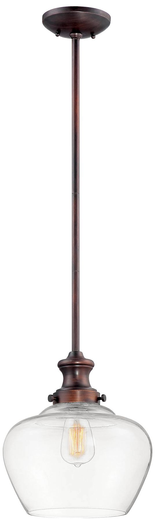 Millennium 1-Light 12" Rubbed Bronze Pendant with Glass Shade