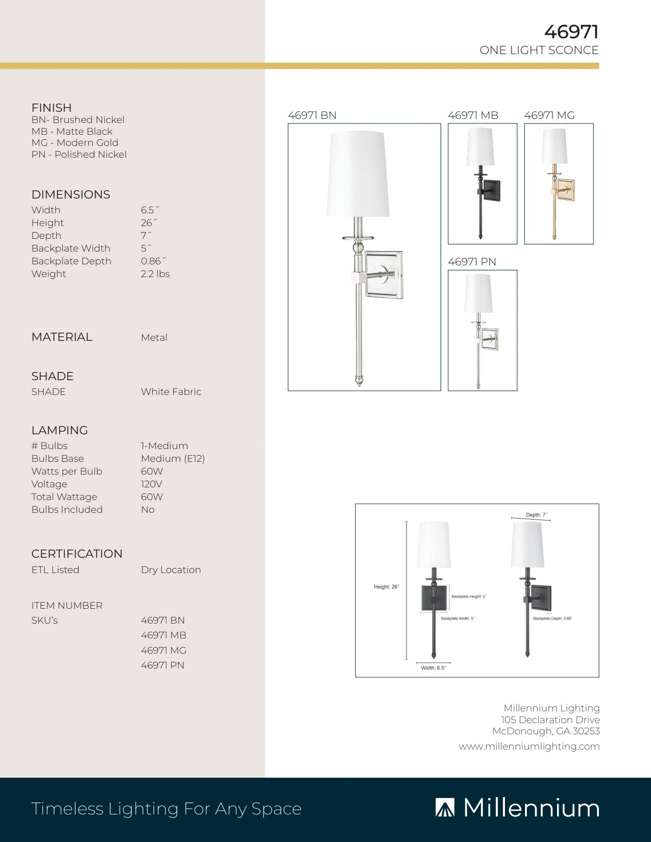Image 6 Millennium 1-Light 6.5" Brushed Nickel Wall Sconce with White Linen Shade more views