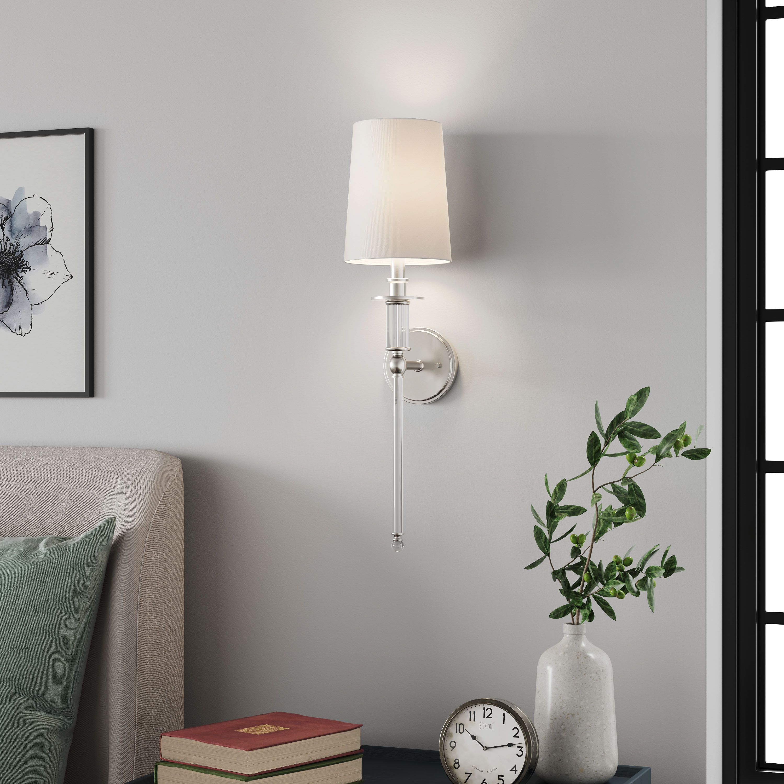 Image 7 Millennium 1-Light 6.5" Brushed Nickel Wall Sconce with White Linen Sh more views