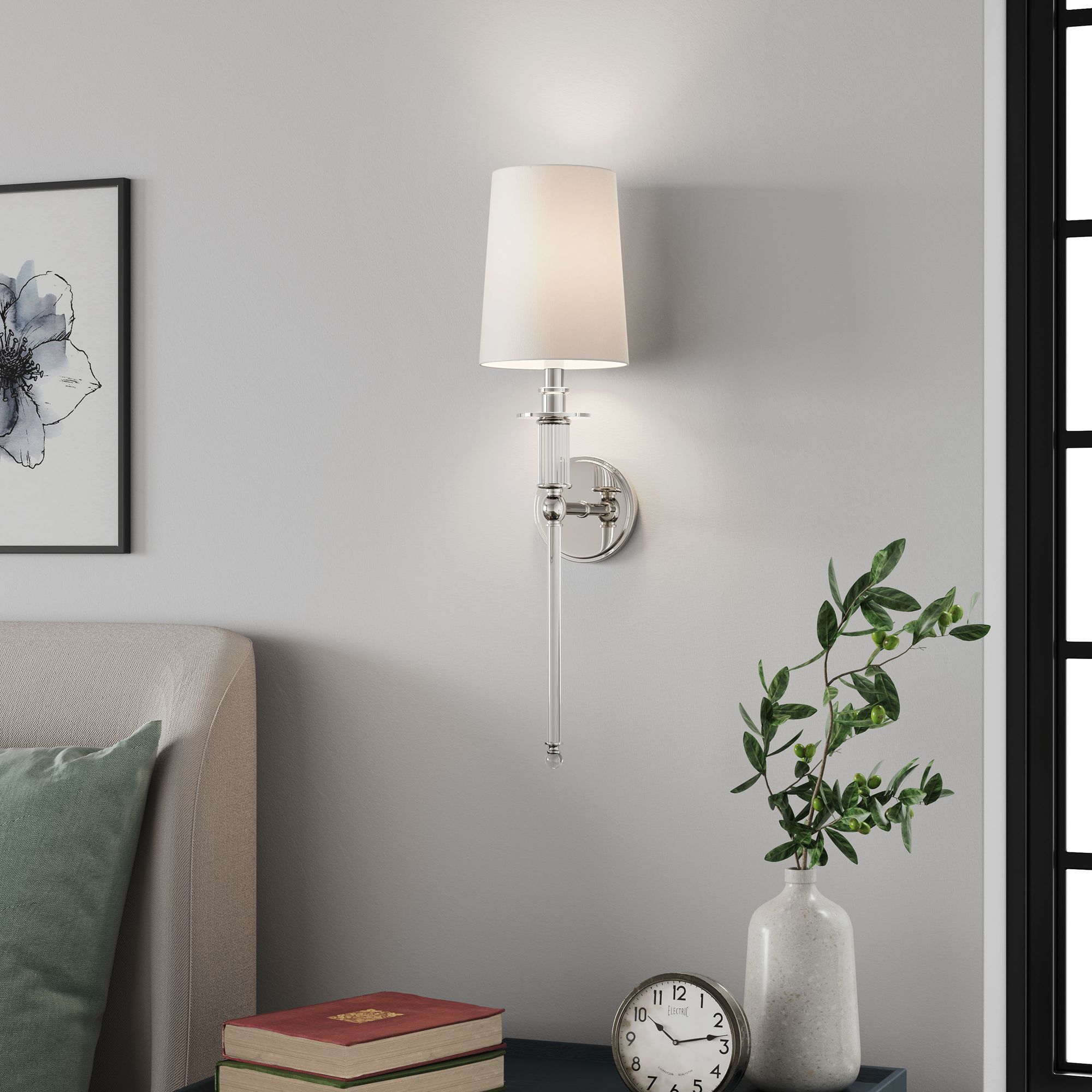 Millennium 1-Light 6.5" Polished Nickel Wall Sconce with White Linen S
