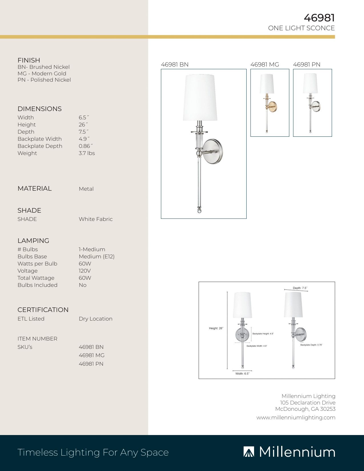 Image 6 Millennium 1-Light 6.5" Modern Gold Wall Sconce with White Linen Shade more views