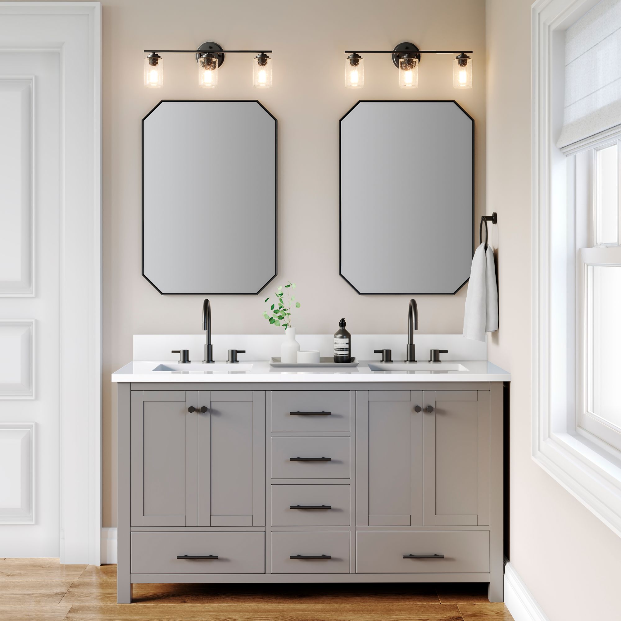 Image 6 Millennium 3-Light 22" Matte Black Vanity Light with Glass Shade more views