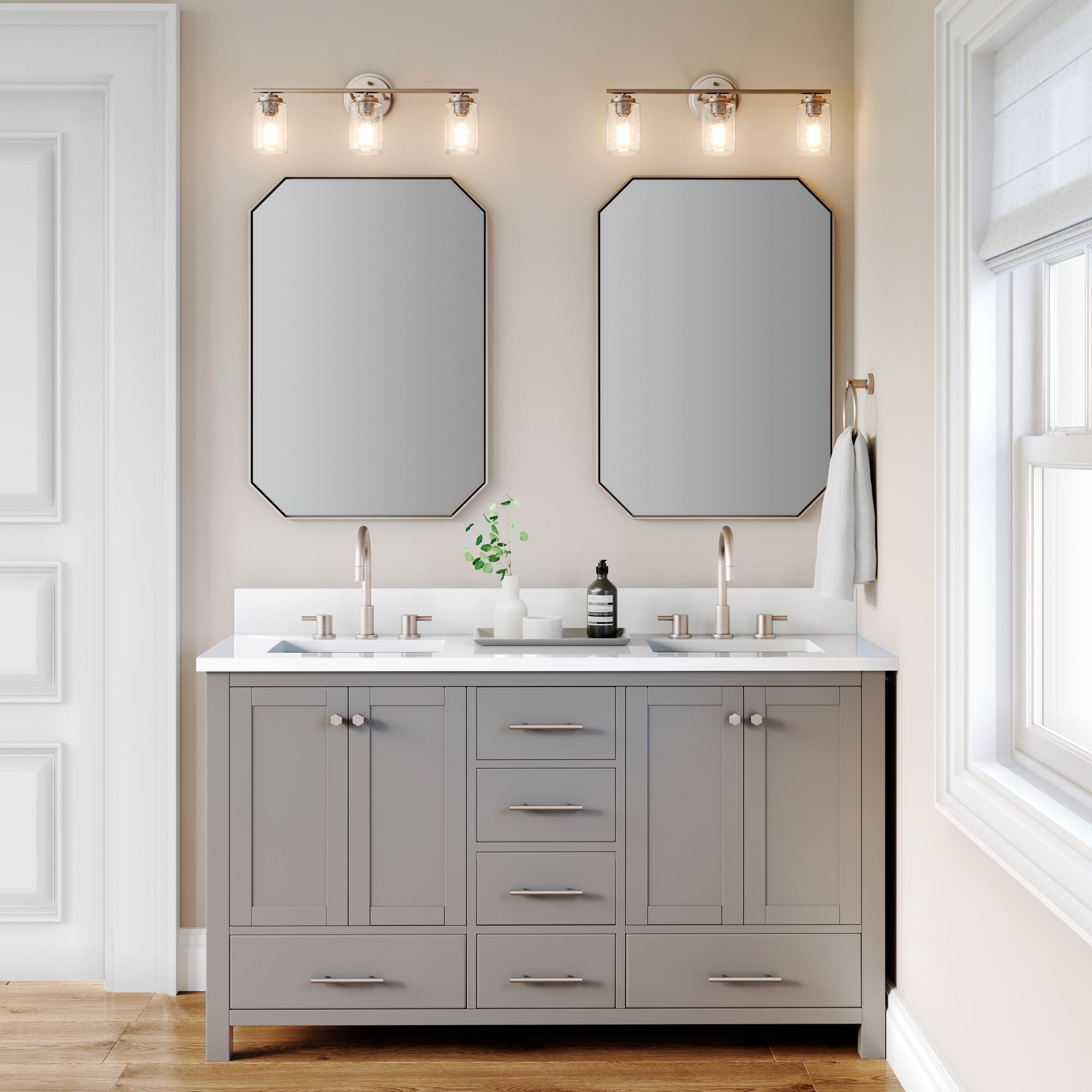 Image 6 Millennium 3-Light 22" Satin Nickel Vanity Light with Glass Shade more views