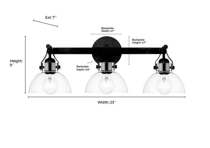 Image 7 Millennium 3-Light 23" Matte Black Vanity Light with Glass Shade more views