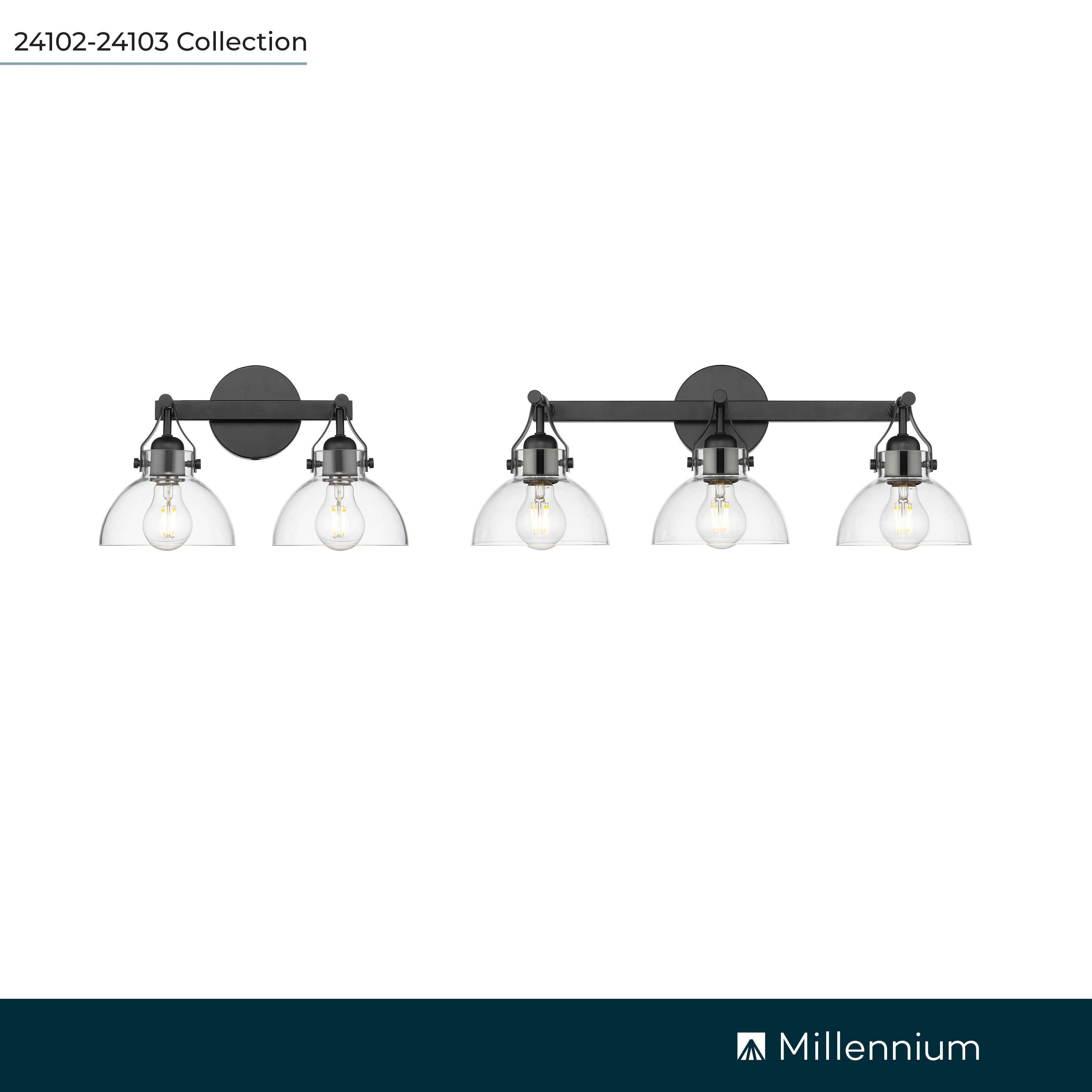 Millennium 3-Light 23" Matte Black Vanity Light with Glass Shade