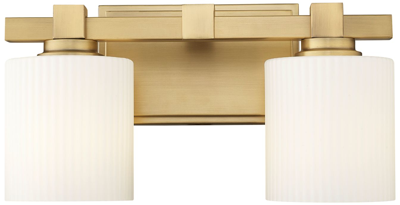 Image 2 Millennium Abelson 2-Light 14" Vintage Brass Vanity Light with Glass Shade