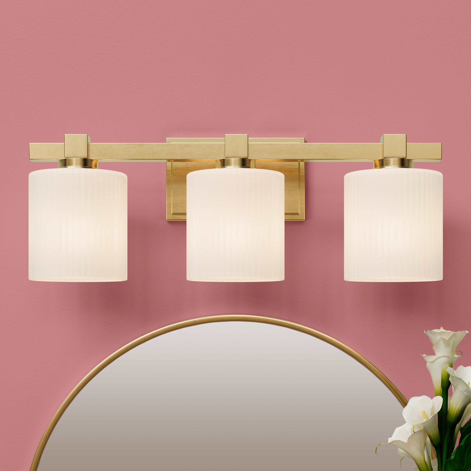 Millennium Abelson 3-Light 22" Vintage Brass Vanity Light with Glass Shade