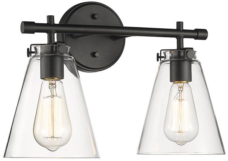 Millennium Aliza 2-Light 16" Matte Black Vanity Light with Glass Shade