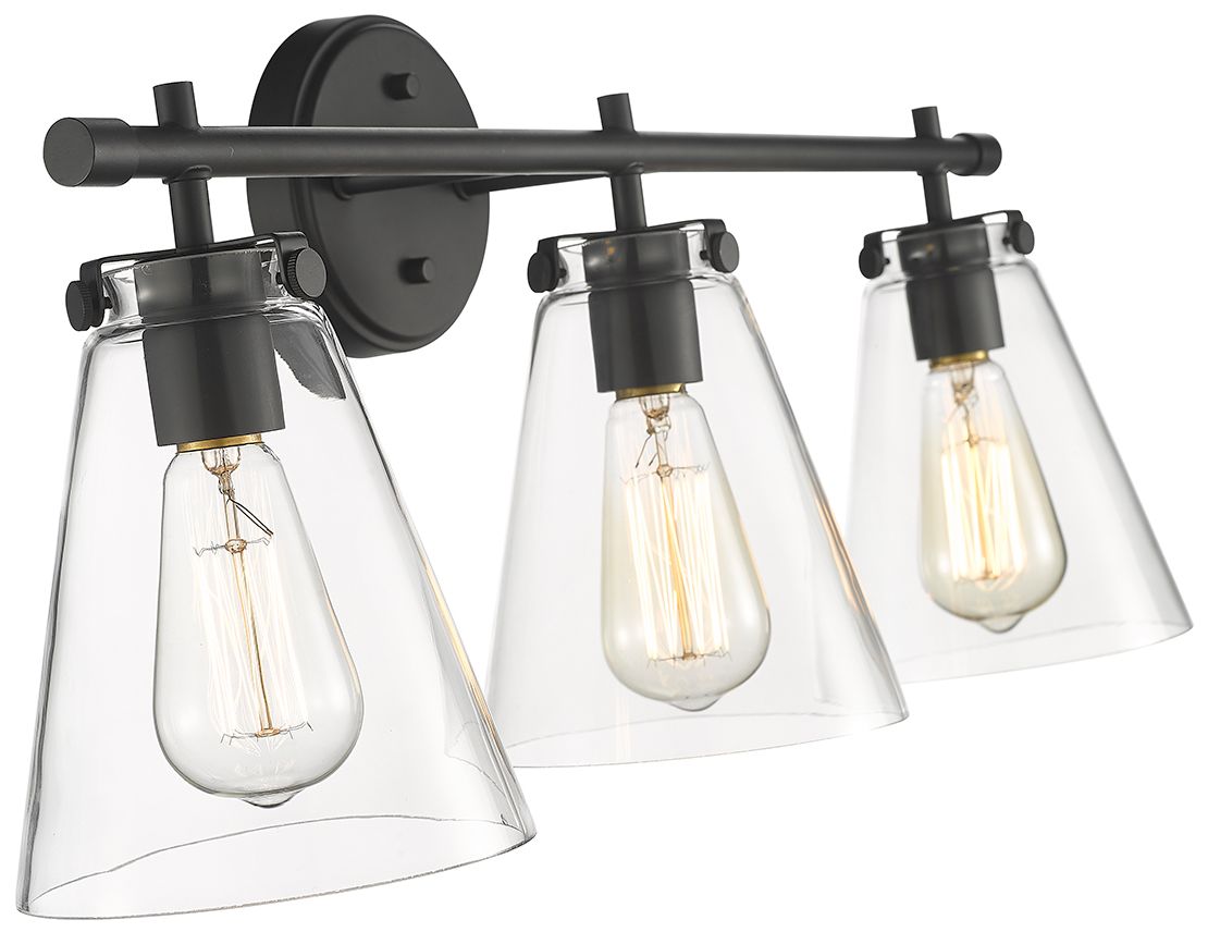 Millennium Aliza 3-Light 26" Matte Black Vanity Light with Glass Shade