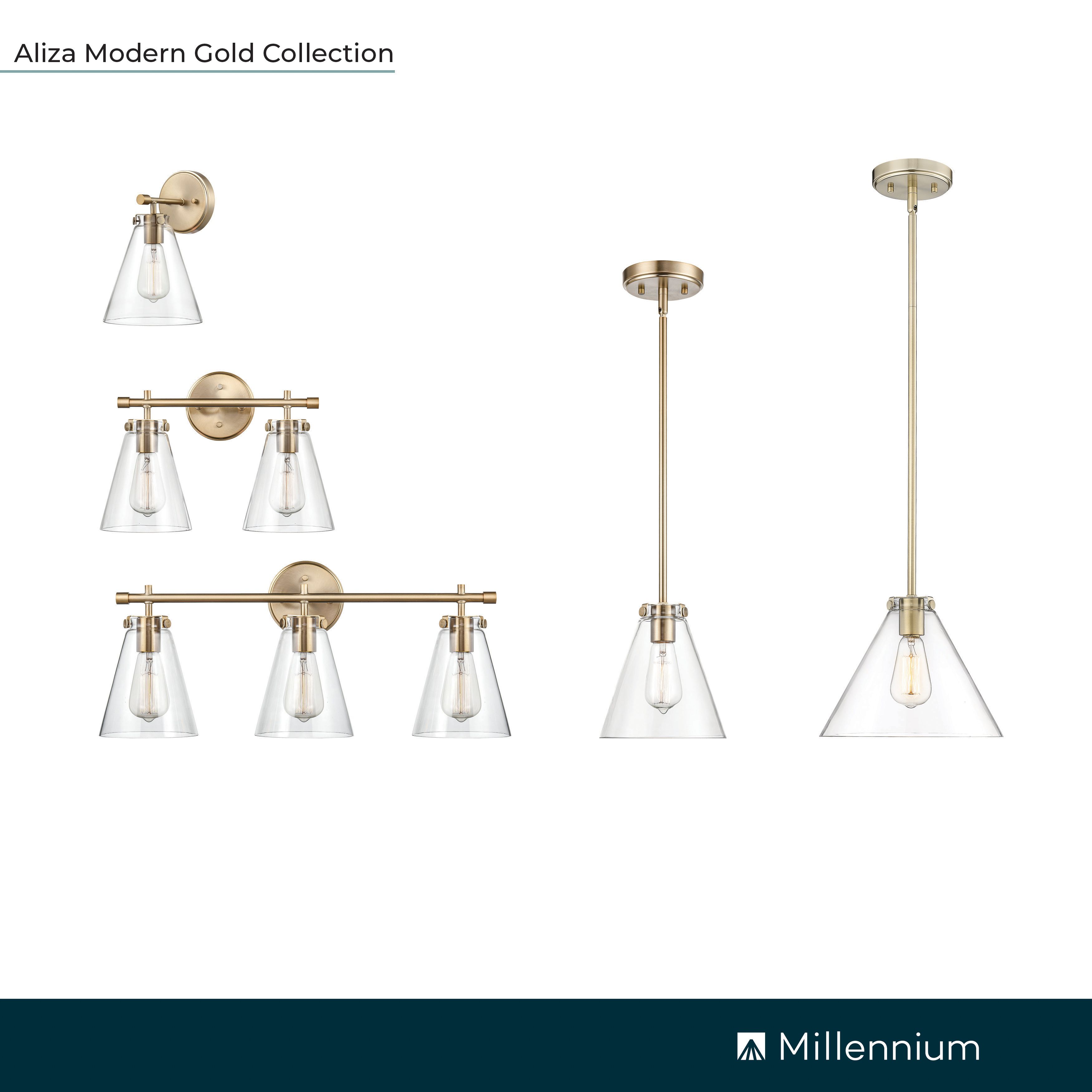 Image 6 Millennium Aliza 3-Light 27" Modern Gold Vanity Light with Glass Shade more views