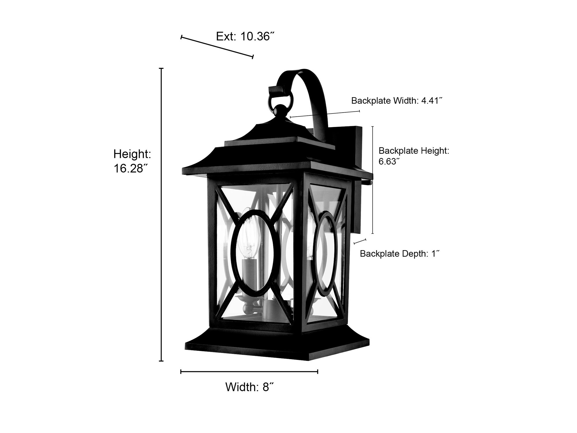 Millennium Allbert 2-Light 16.25" Powder Coated Black Outdoor Wall Sconce