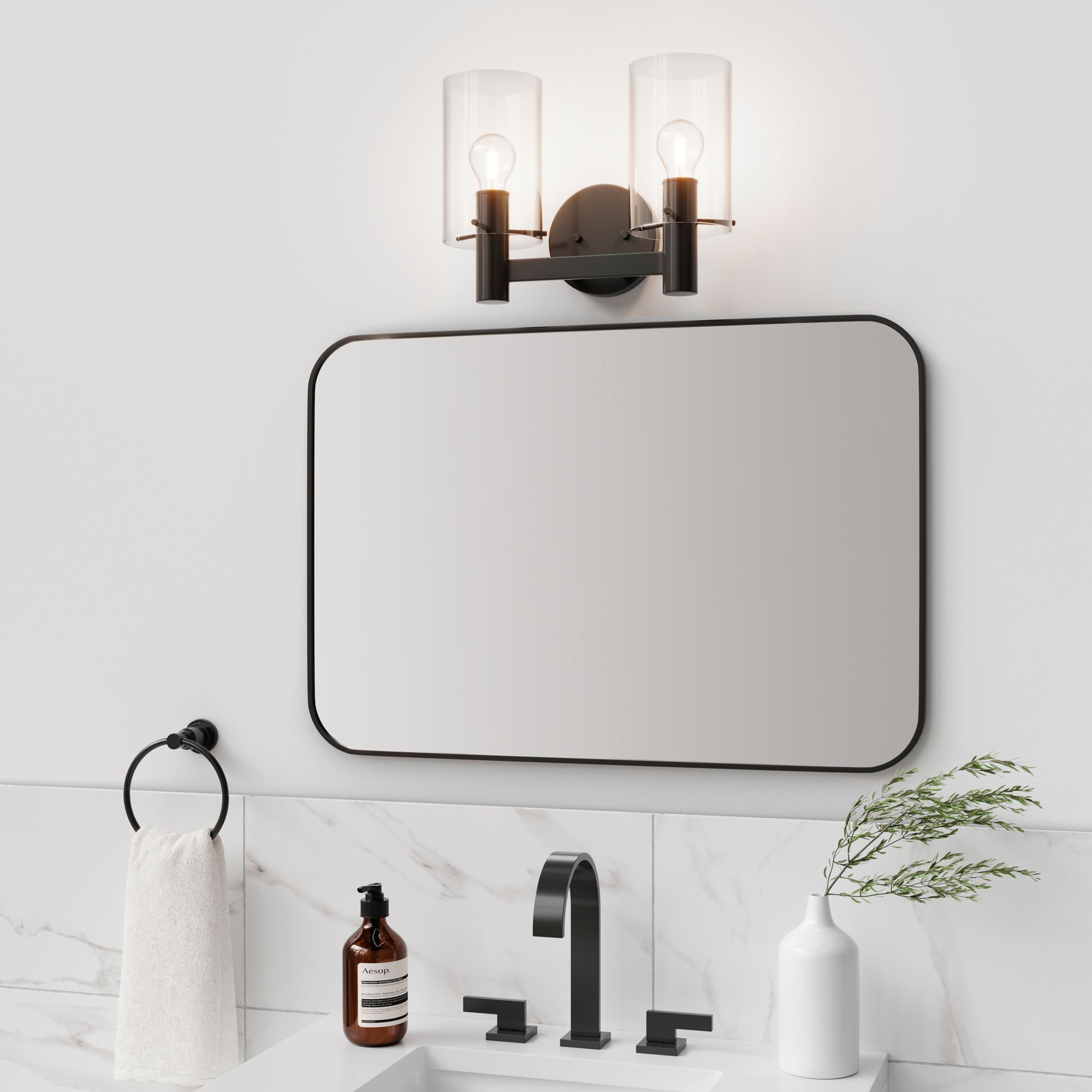 Millennium Apolla 2-Light 15" Matte Black Vanity Light with Glass Shade