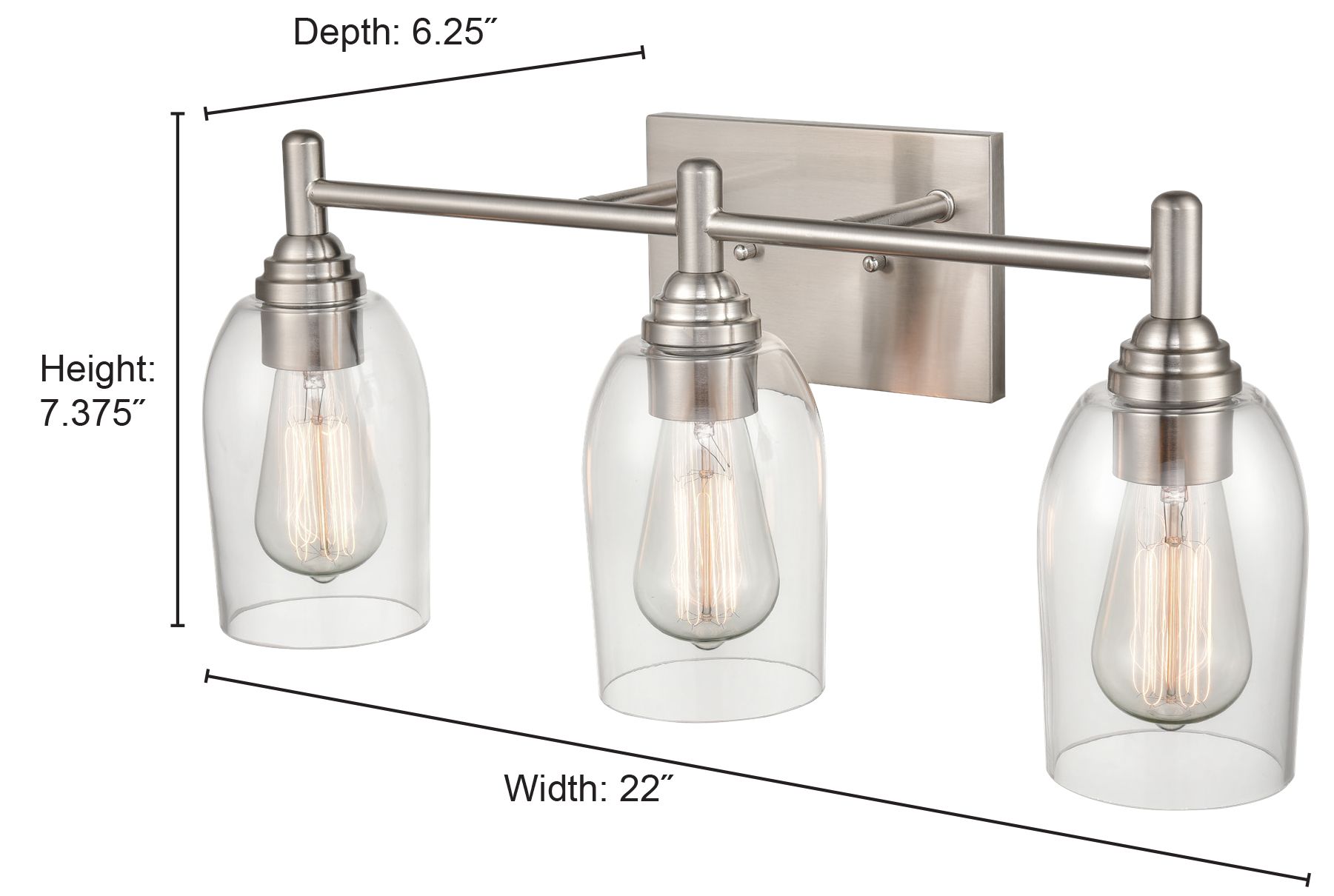 Image 5 Millennium Arlett 3-Light 22" Brushed Nickel Vanity Light with Glass Shade more views