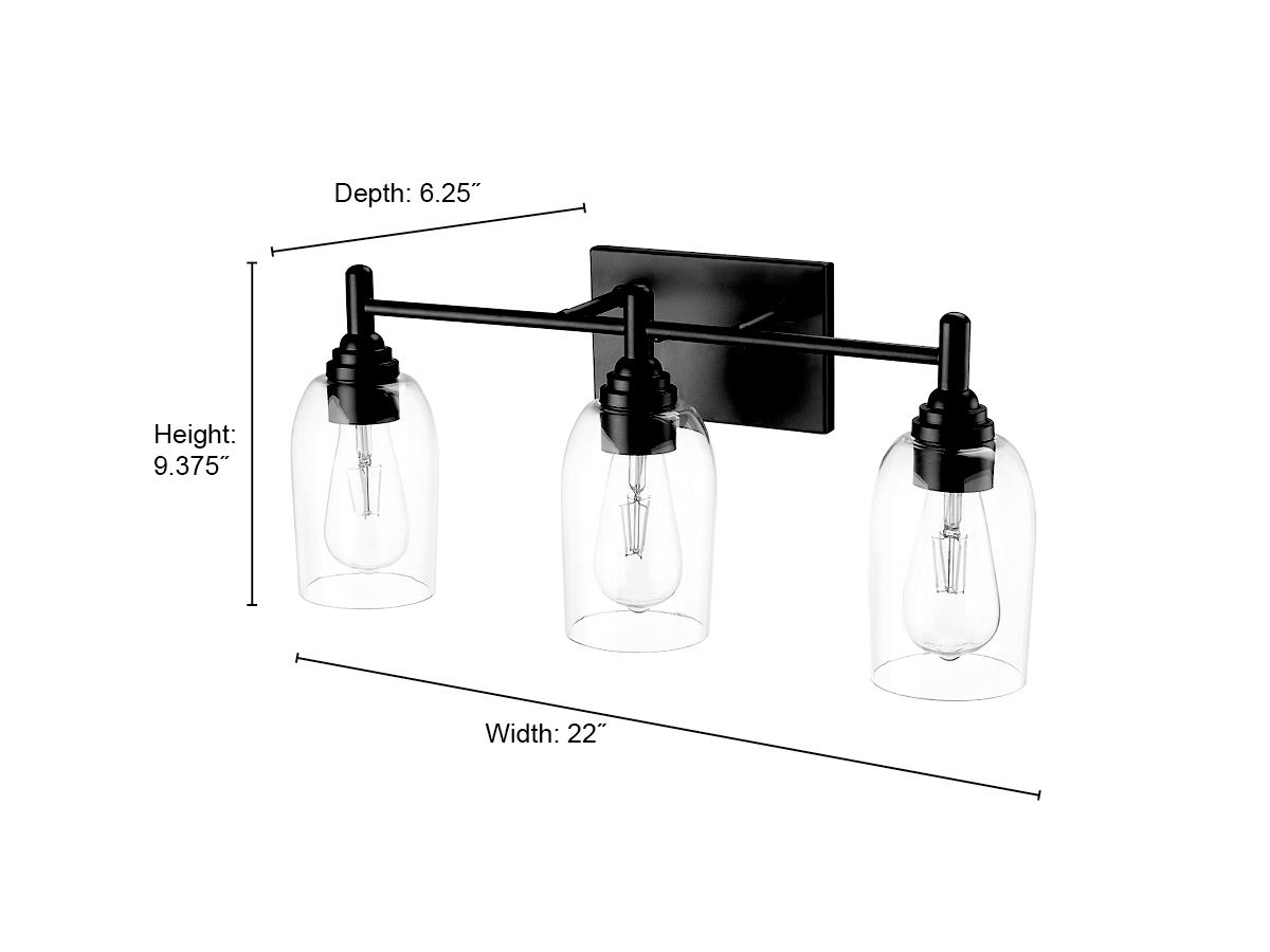 Image 6 Millennium Arlett 3-Light 22" Matte Black Vanity Light with Glass Shade more views