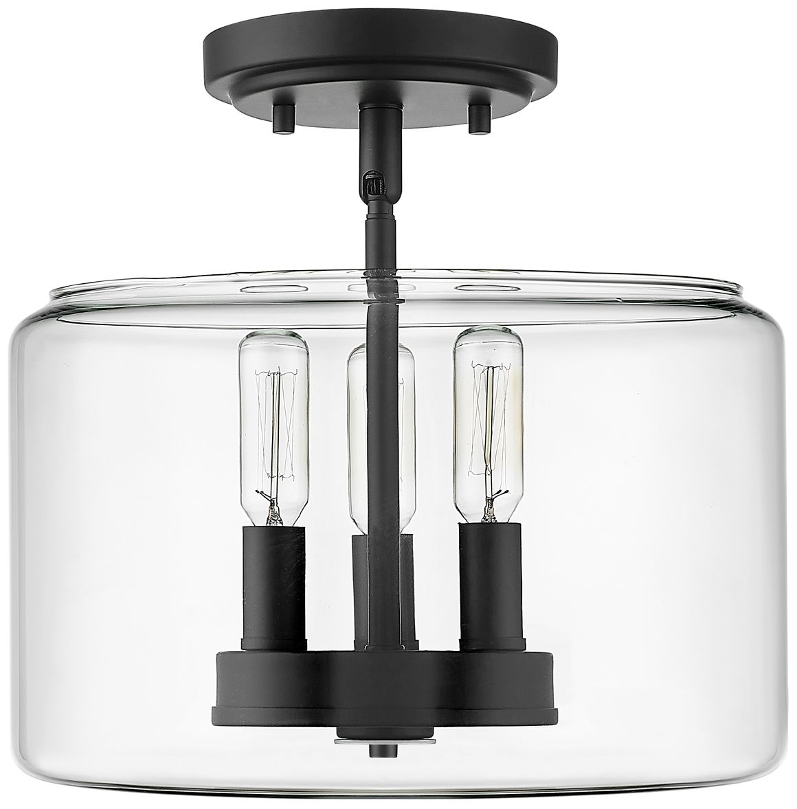 Millennium Asheville 3-Light 11" Matte Black Semi-Flush with Glass Shade