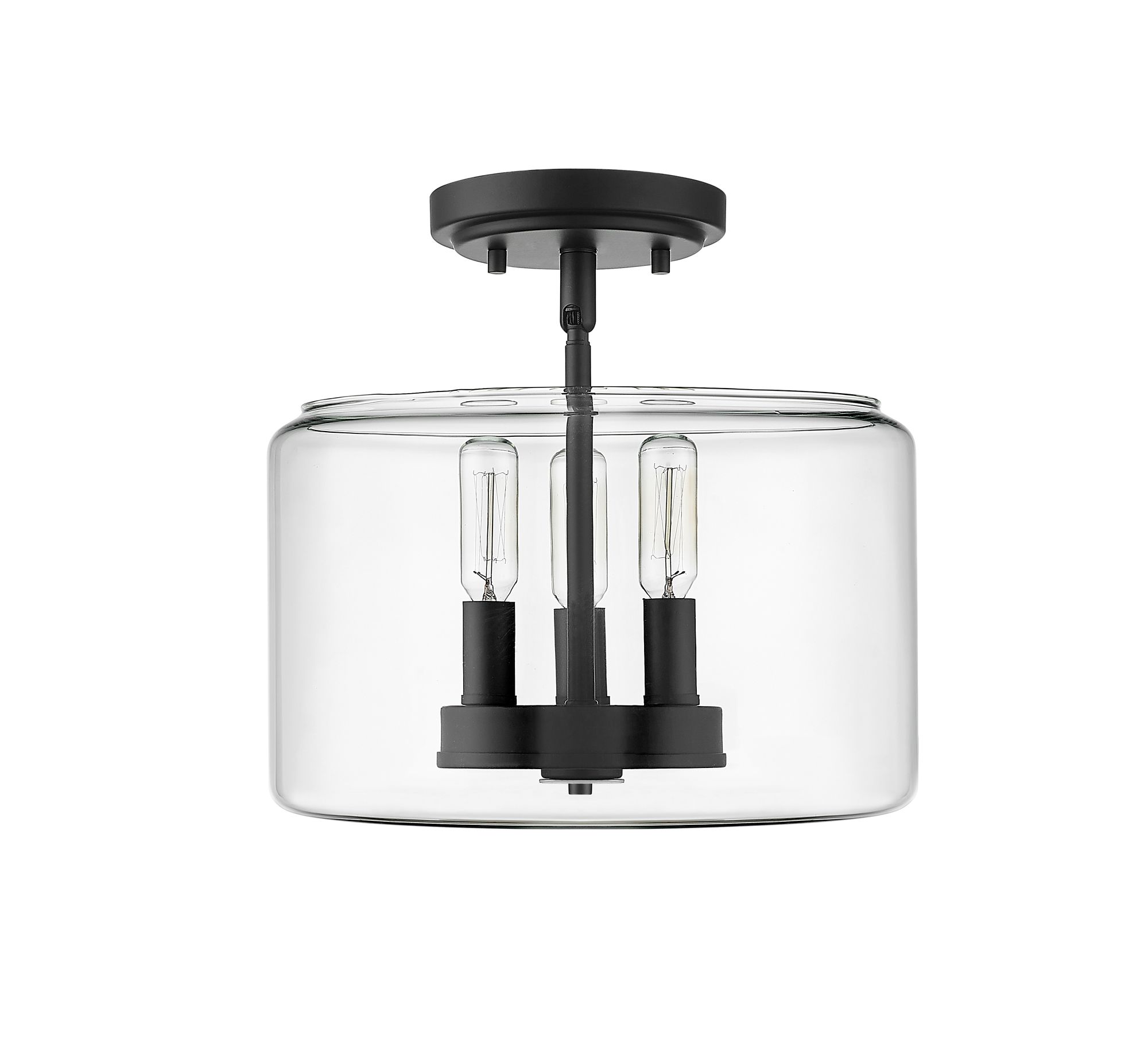 Image 2 Millennium Asheville 3-Light 11" Matte Black Semi-Flush with Glass Shade more views