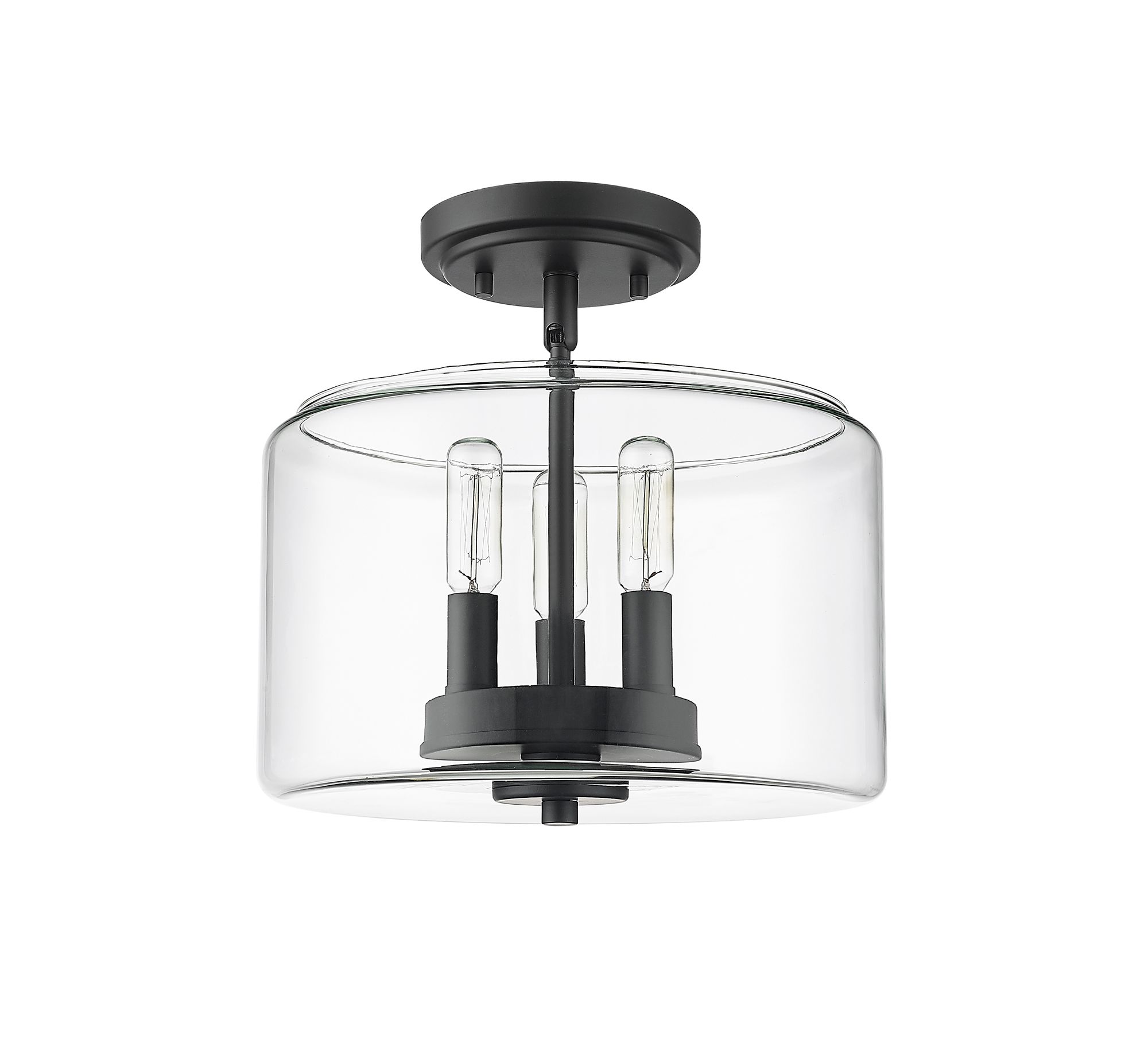 Image 3 Millennium Asheville 3-Light 11" Matte Black Semi-Flush with Glass Shade more views