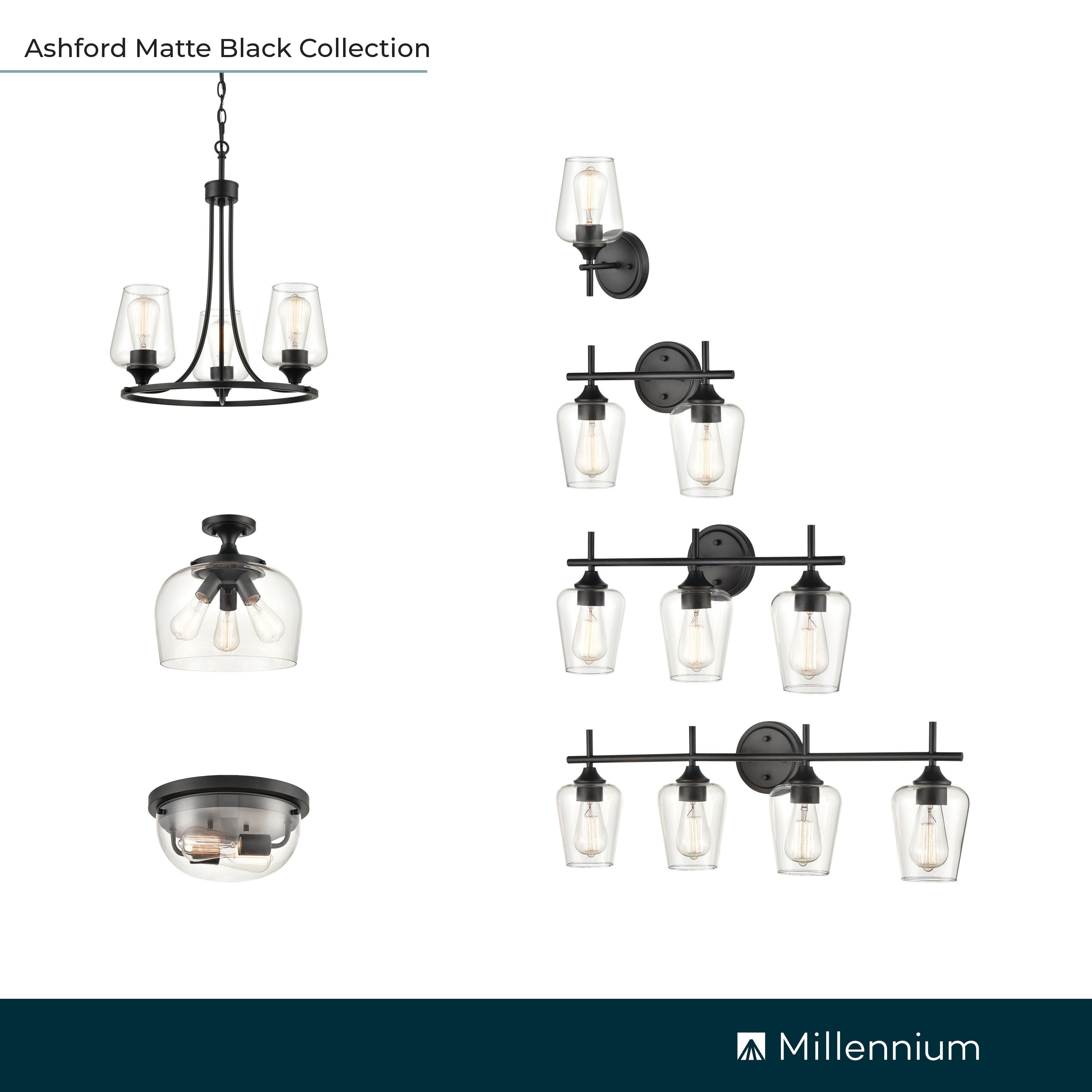 Image 6 Millennium Ashford 1-Light 5" Matte Black Wall Sconce with Glass Shade more views