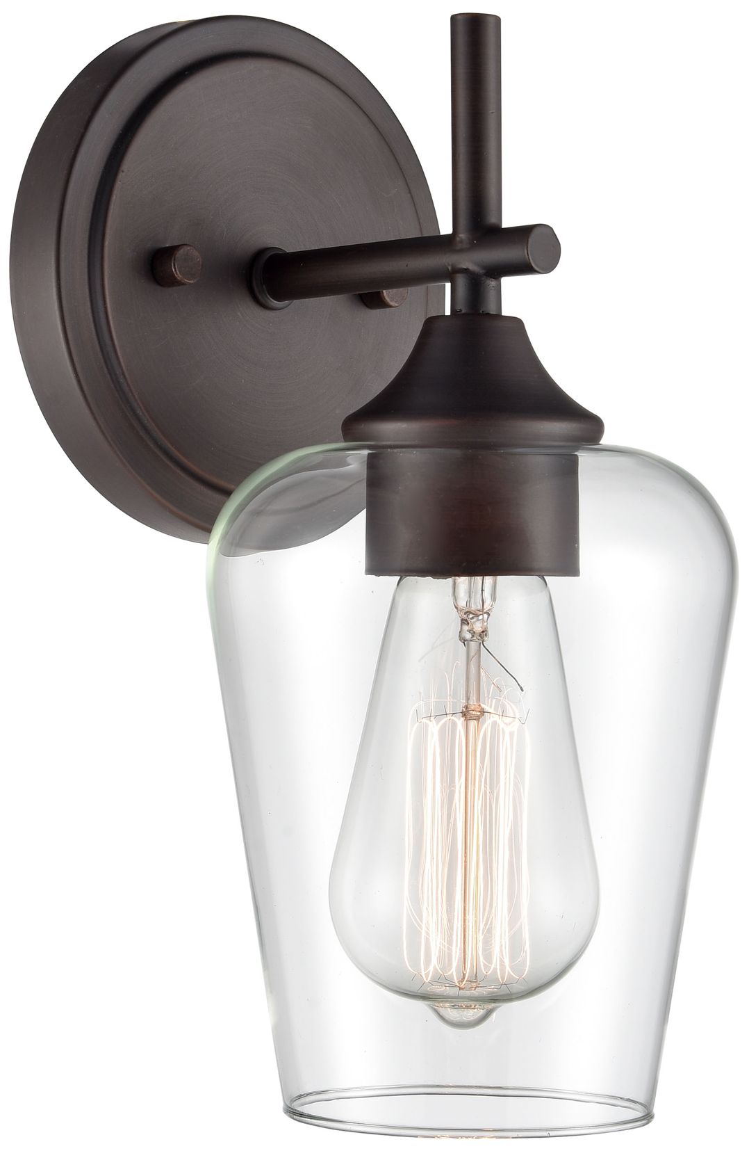 Thumbnail1 of Millennium Ashford 1-Light 5" Rubbed Bronze Wall Sconce with Glass Shade