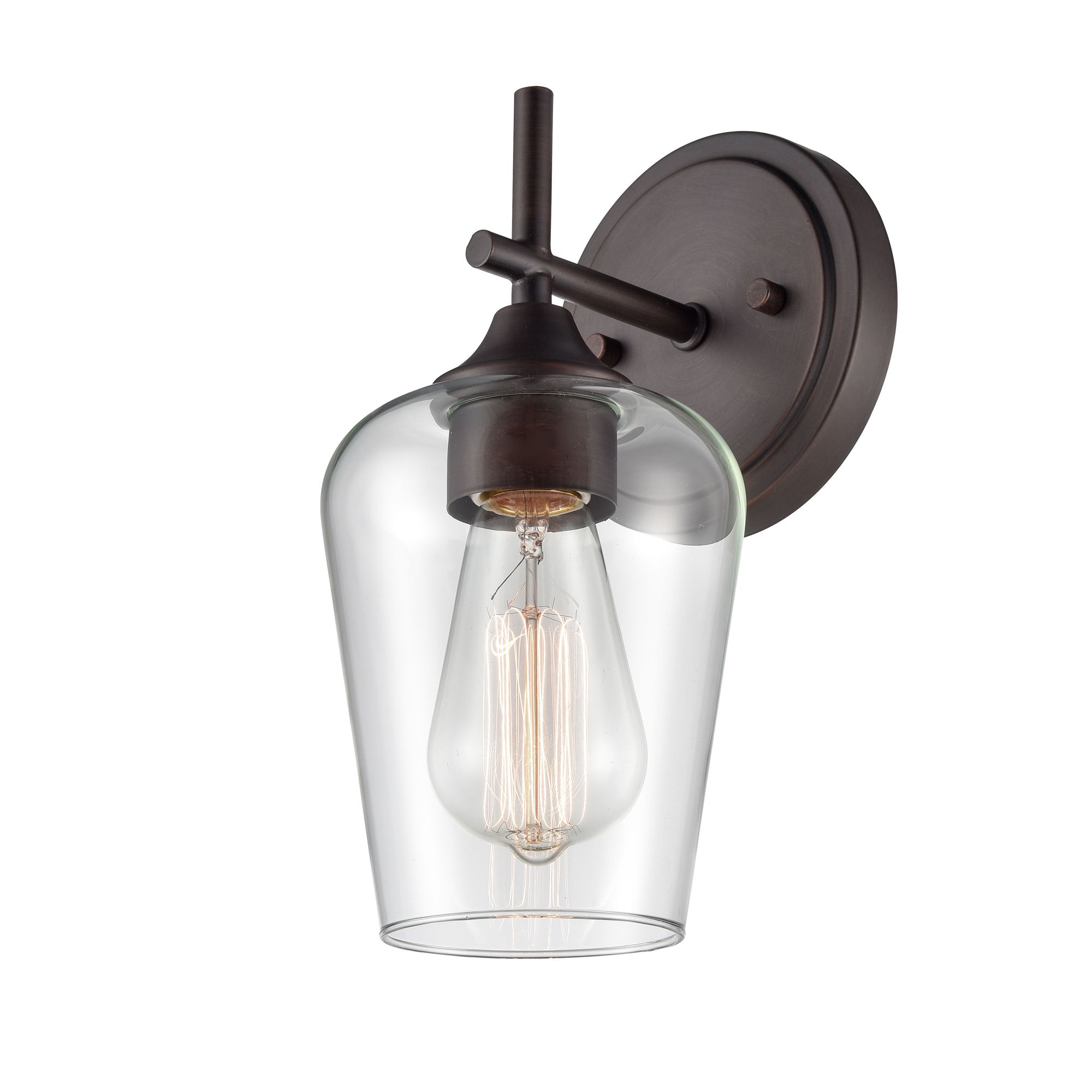 Thumbnail2 of Millennium Ashford 1-Light 5" Rubbed Bronze Wall Sconce with Glass Shade more views