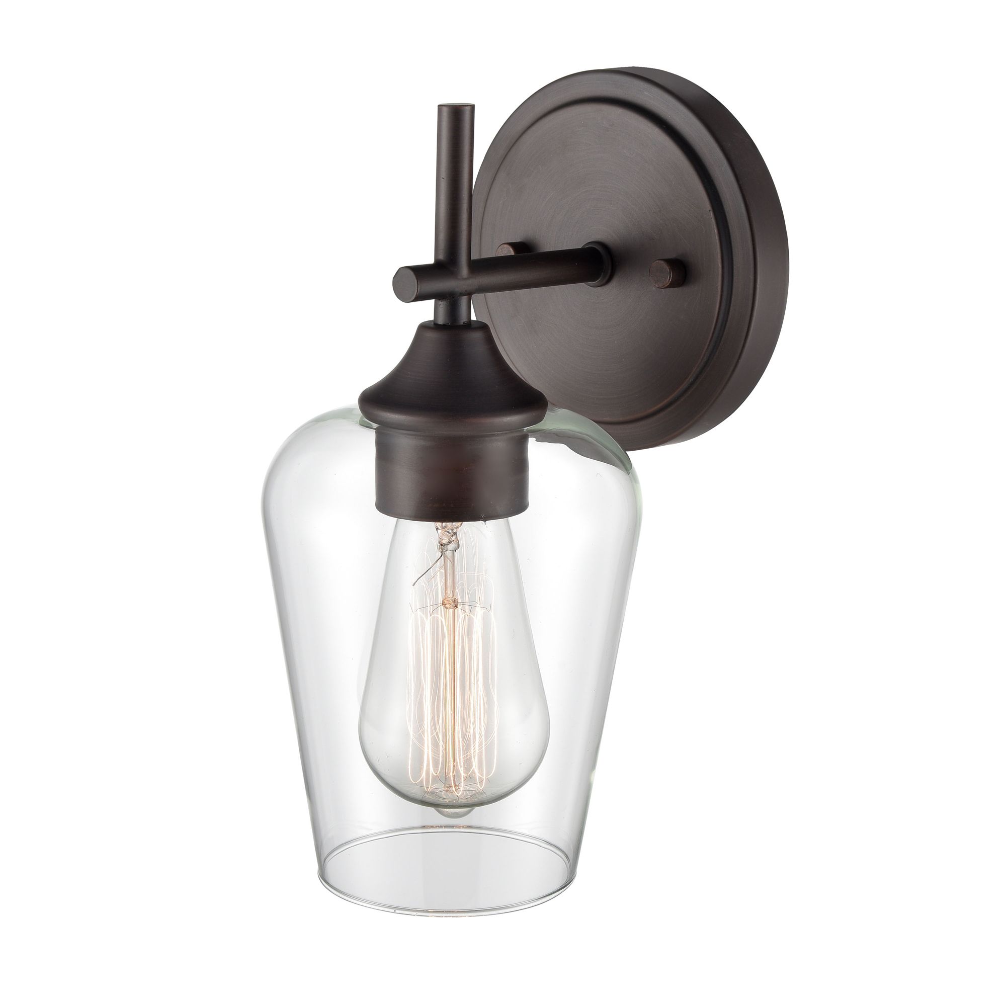 Thumbnail3 of Millennium Ashford 1-Light 5" Rubbed Bronze Wall Sconce with Glass Shade more views