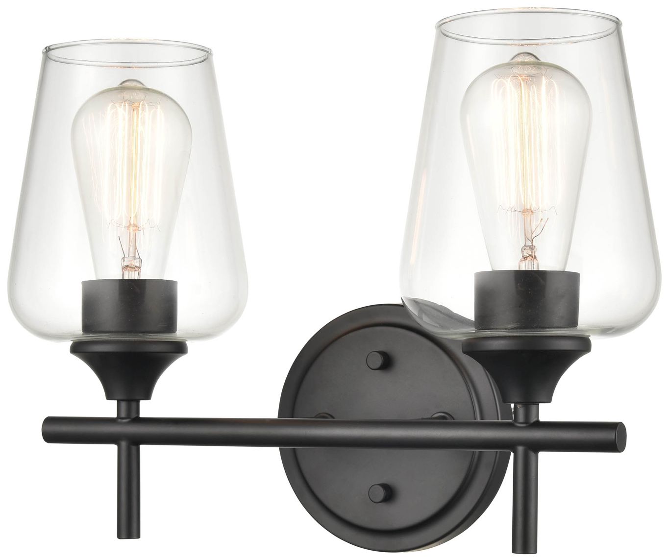 Millennium Ashford 2-Light 13.75" Matte Black Vanity Light with Glass Shade