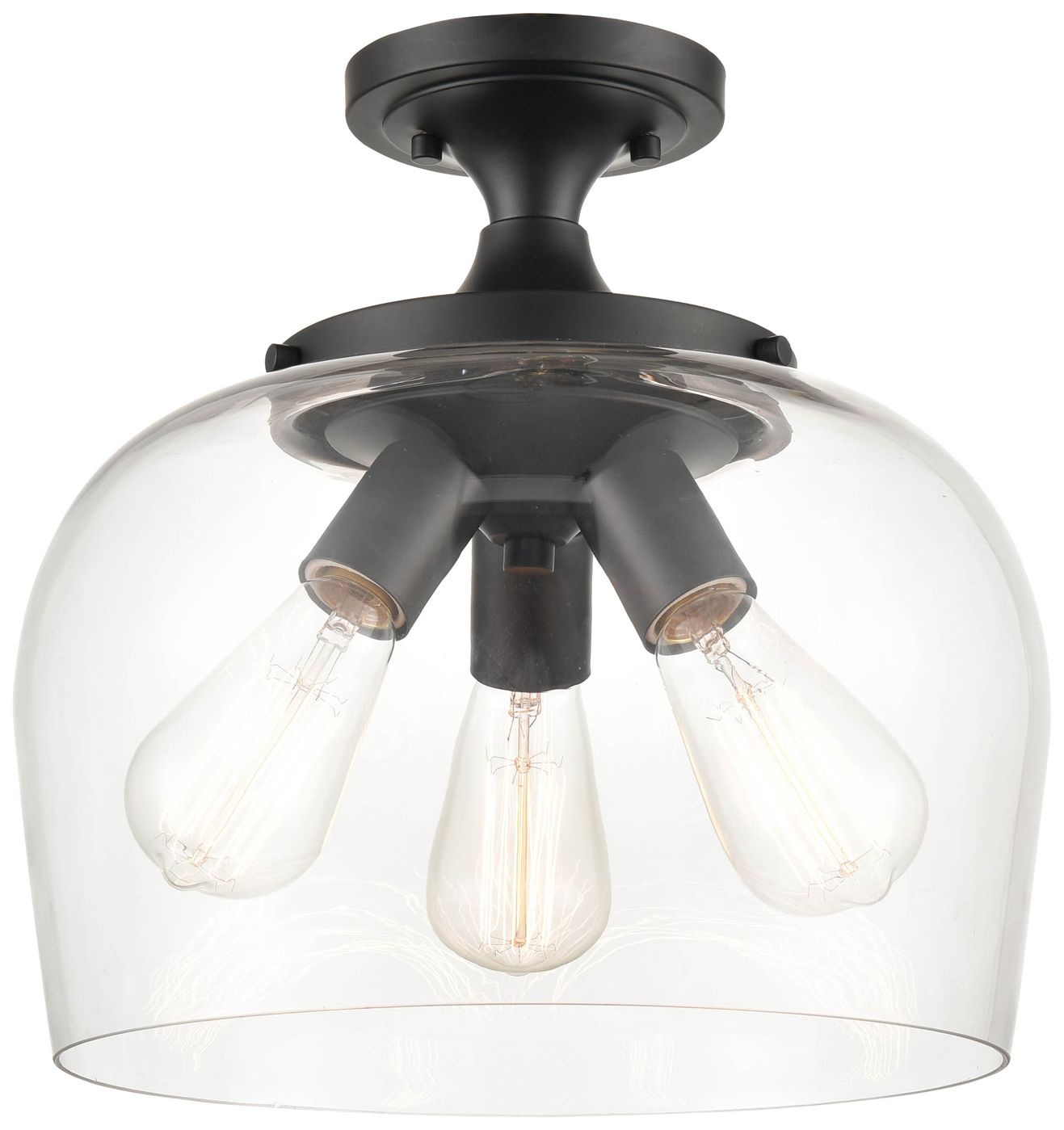 Millennium Ashford 3-Light 13" Matte Black Semi-Flush with Glass Shade
