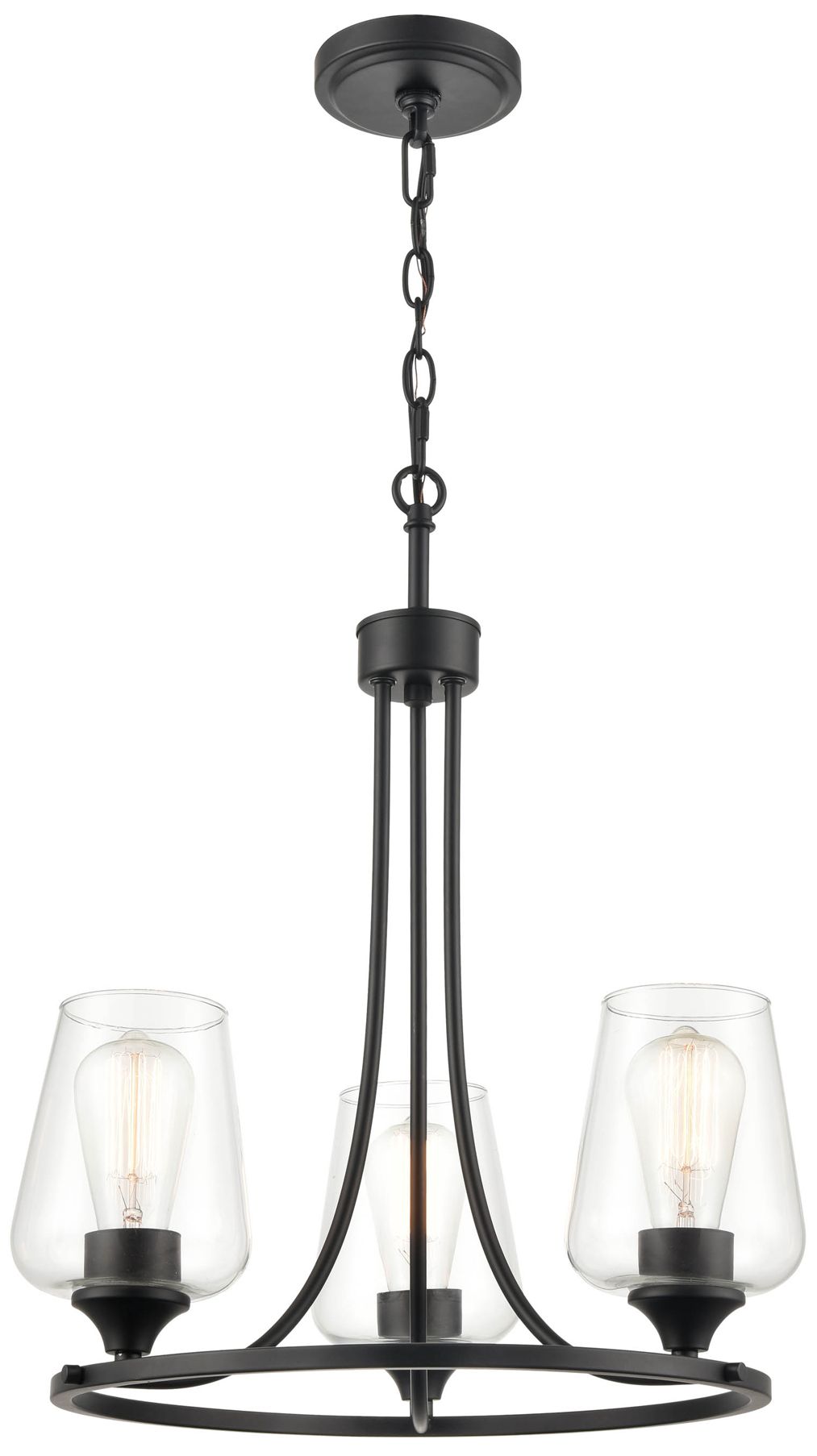 Millennium Ashford 3-Light 18" Matte Black Chandelier with Glass Shade