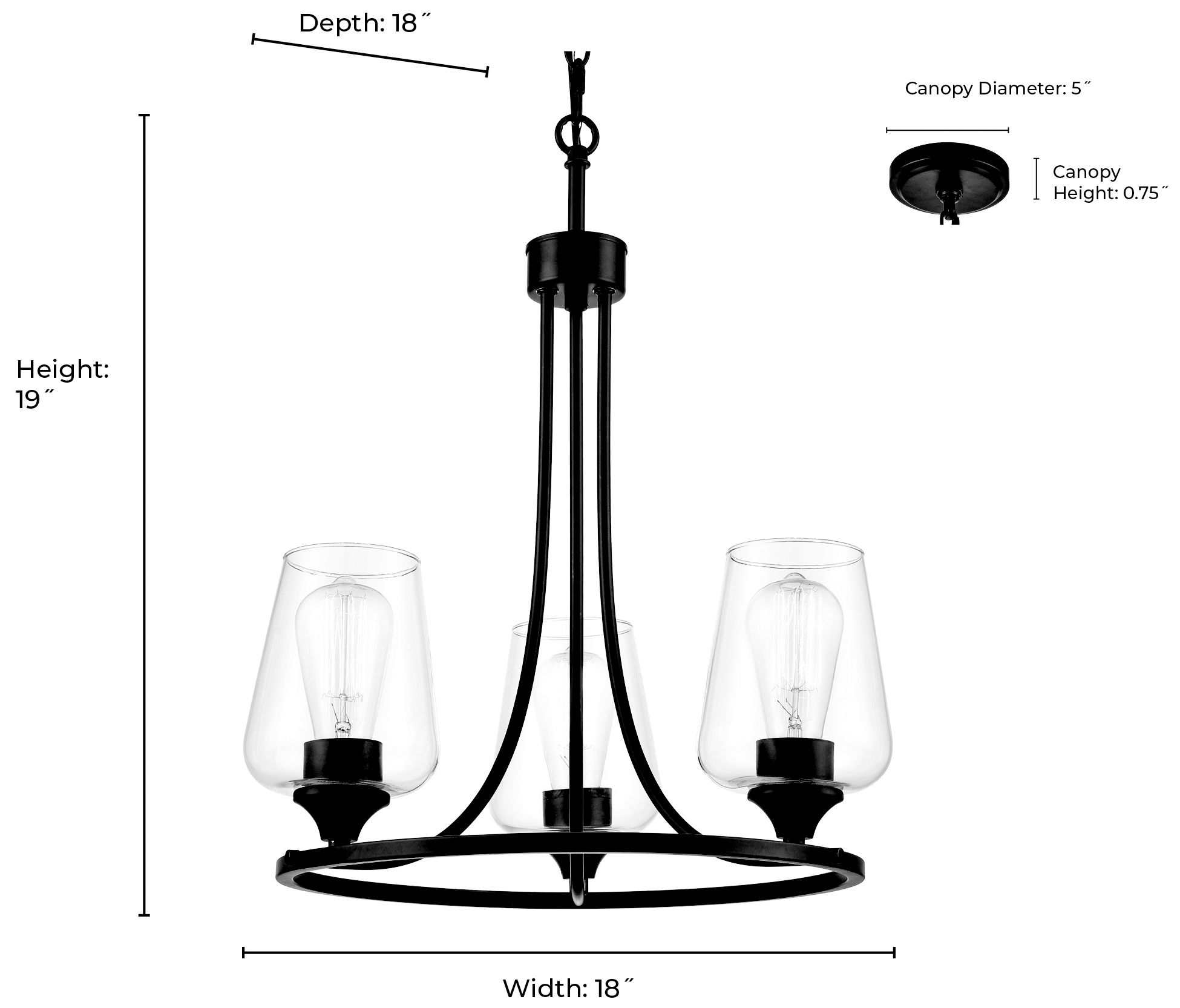 Image 5 Millennium Ashford 3-Light 18" Modern Gold Chandelier with Glass Shade more views