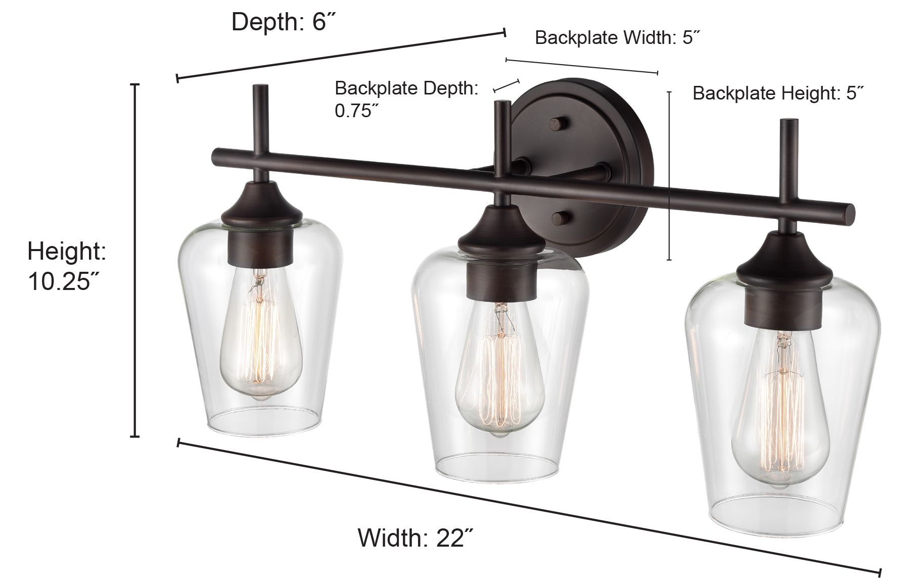 Image 5 Millennium Ashford 3-Light 22" Brushed Nickel Vanity Light with Glass Shade more views