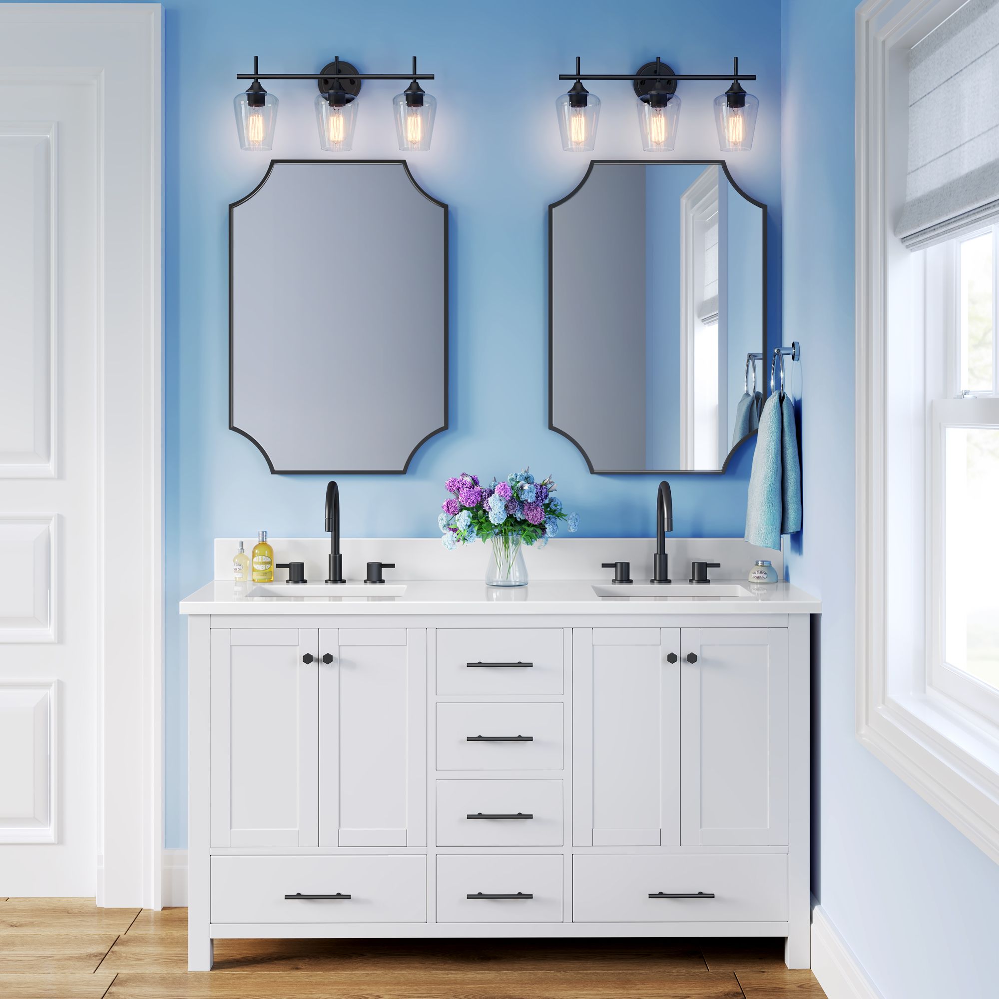 Image 5 Millennium Ashford 3-Light 22" Matte Black Vanity Light with Glass Shade more views