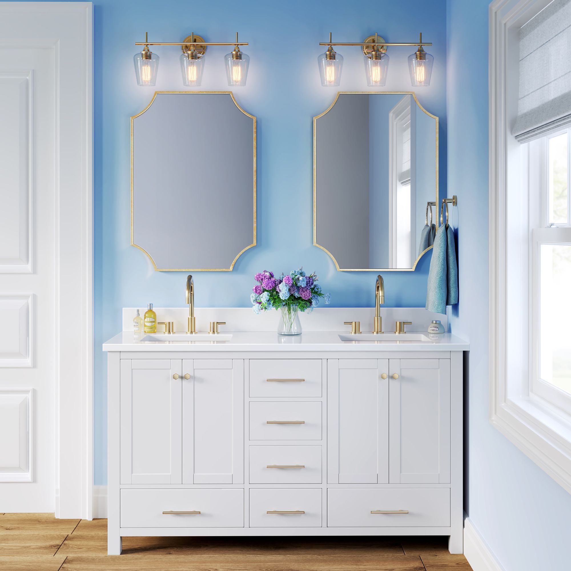 Image 4 Millennium Ashford 3-Light 22" Modern Gold Vanity Light with Glass Shade more views