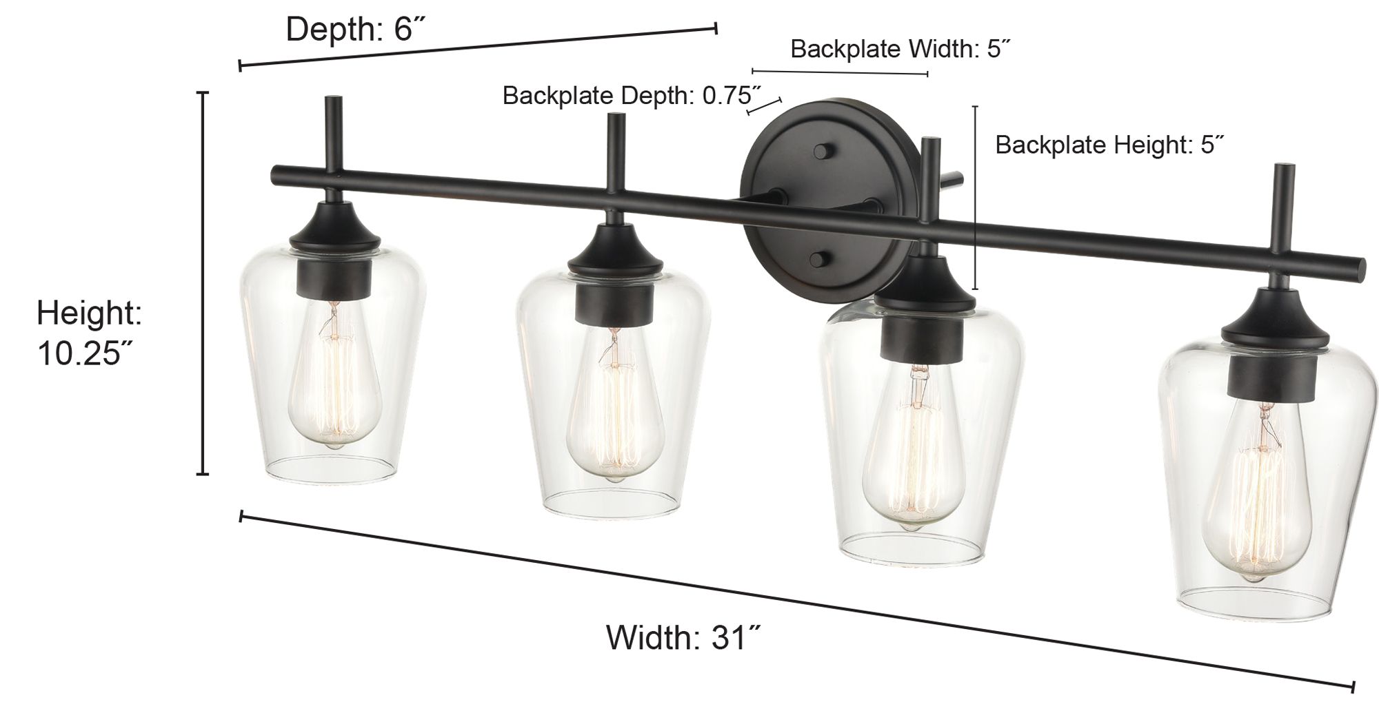 Image 3 Millennium Ashford 4-Light 31" Matte Black Vanity Light with Glass Shade more views