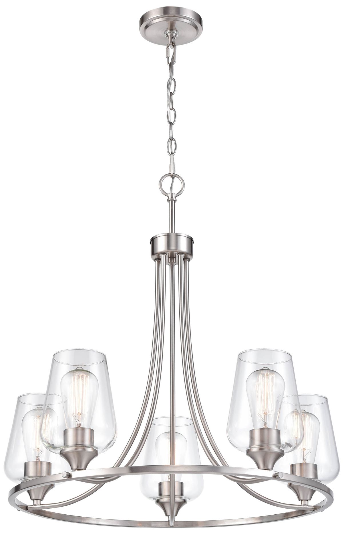Image 2 Millennium Ashford 5-Light 25" Brushed Nickel Chandelier with Glass Shade