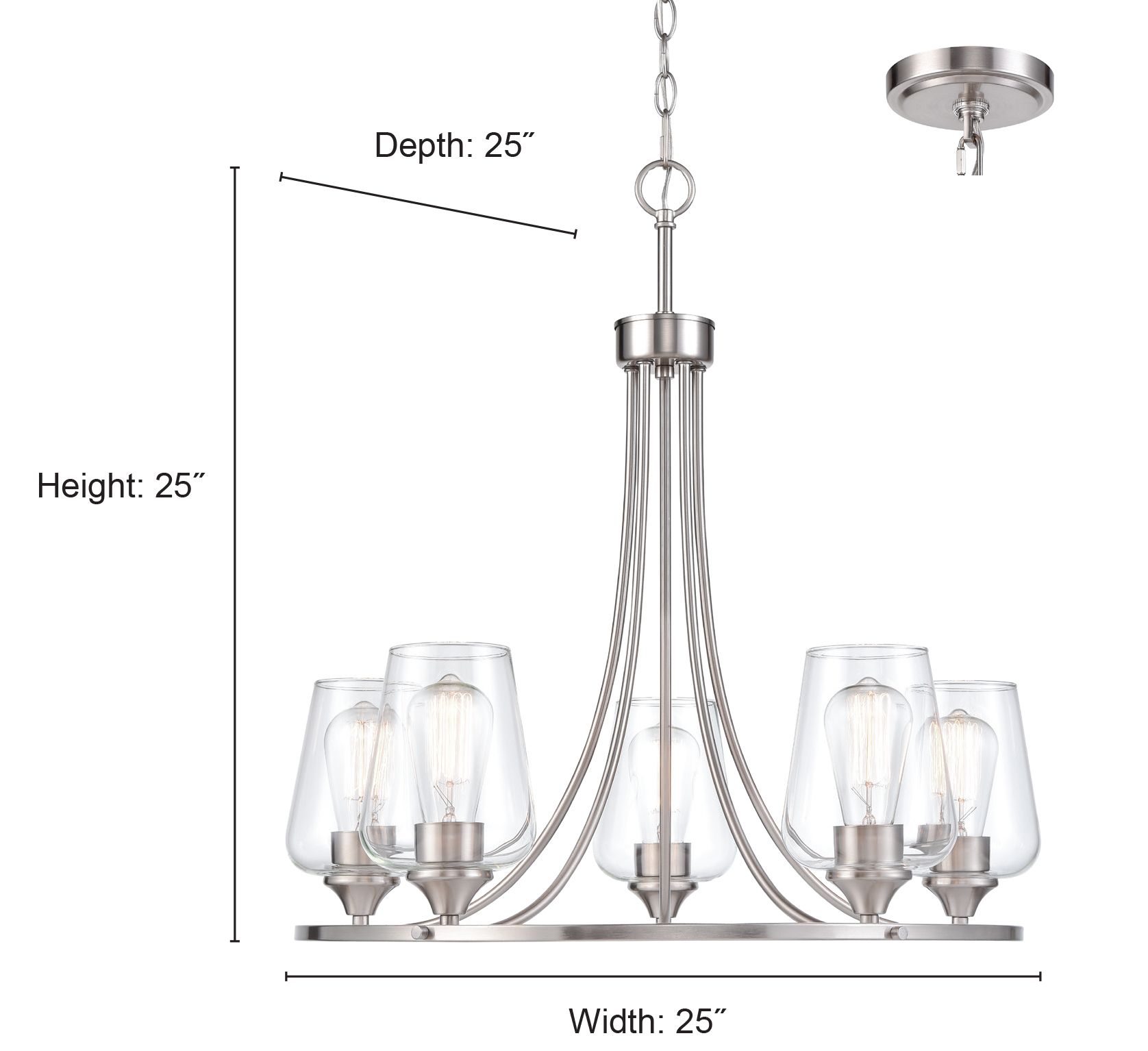 Image 4 Millennium Ashford 5-Light 25" Brushed Nickel Chandelier with Glass Shade more views