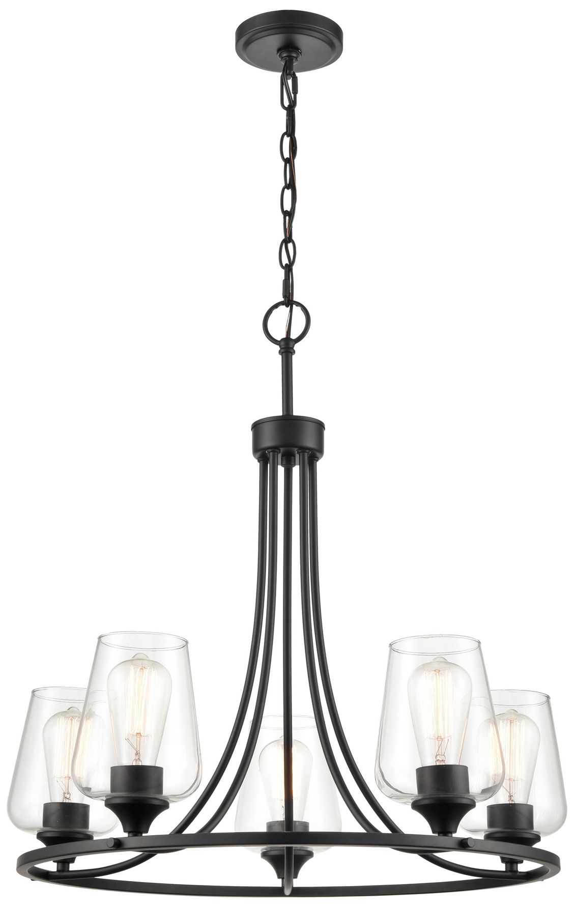 Millennium Ashford 5-Light 25" Matte Black Chandelier with Glass Shade