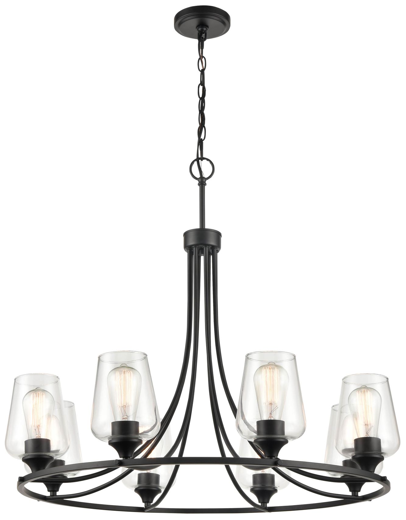 Millennium Ashford 8-Light 32" Matte Black Chandelier with Glass Shade