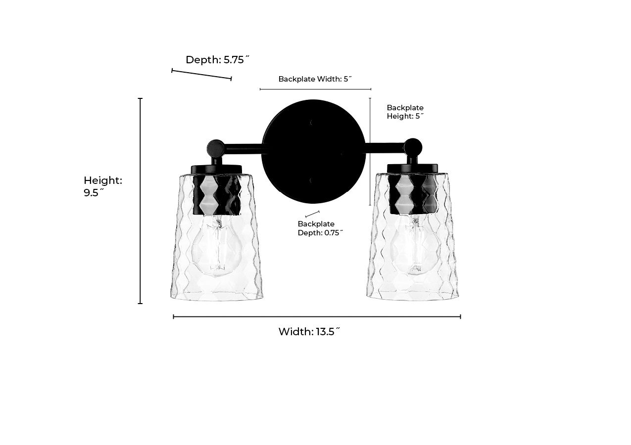 Image 6 Millennium Ashli 2-Light 13.5" Matte Black Vanity Light with Glass Shade more views