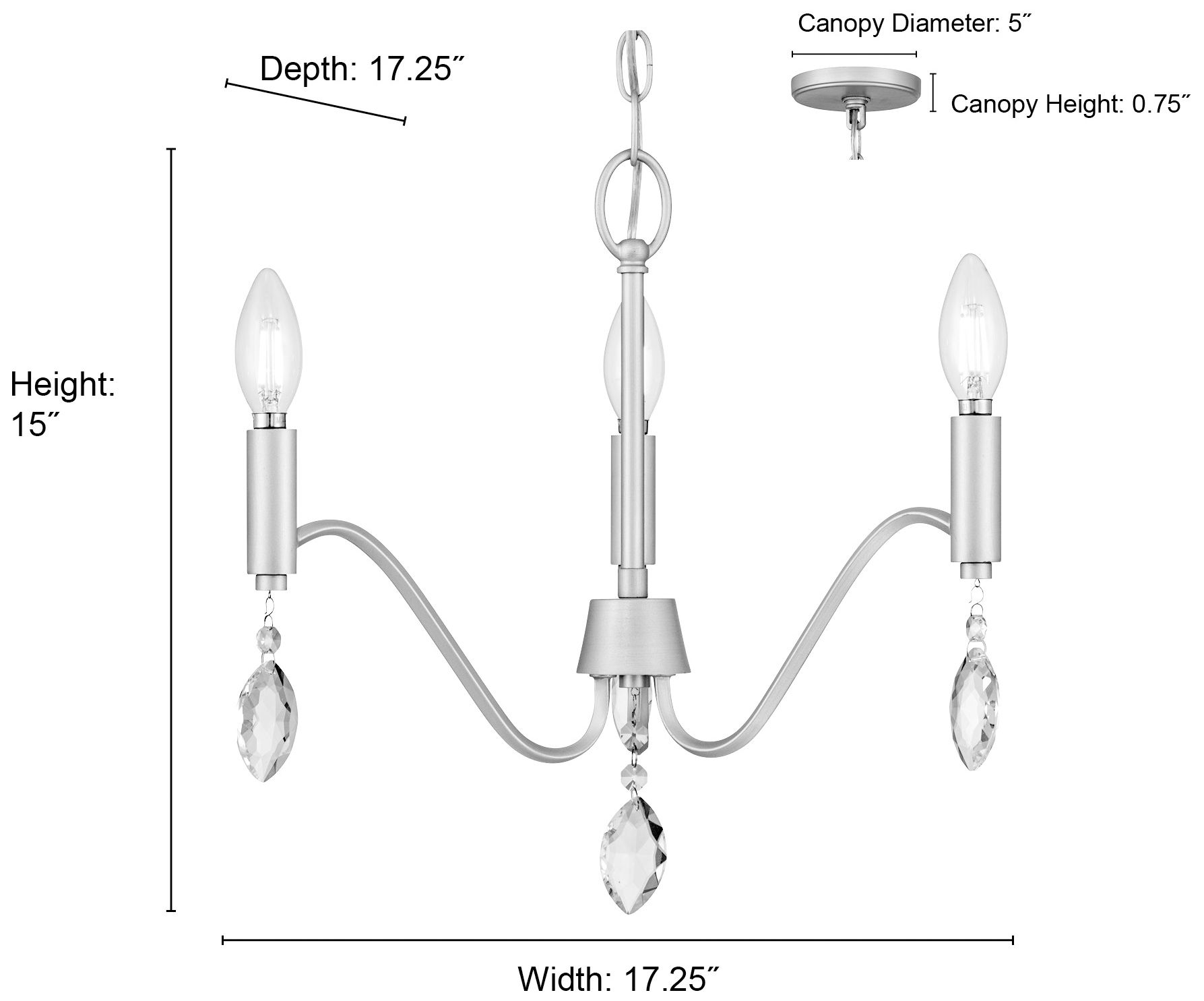 Millennium Aureline 3-Light 17.25" Aged Silver Chandelier