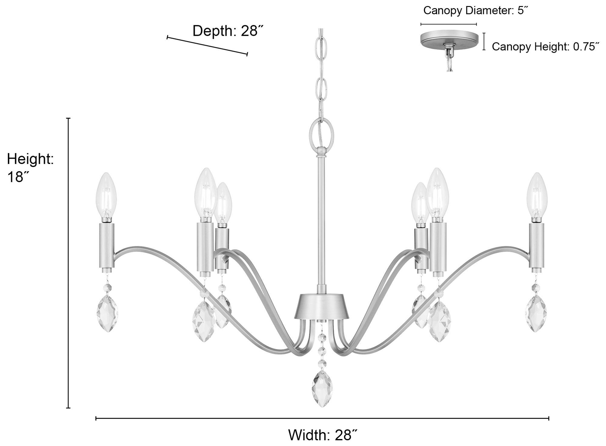 Millennium Aureline 6-Light 28" Aged Silver Chandelier